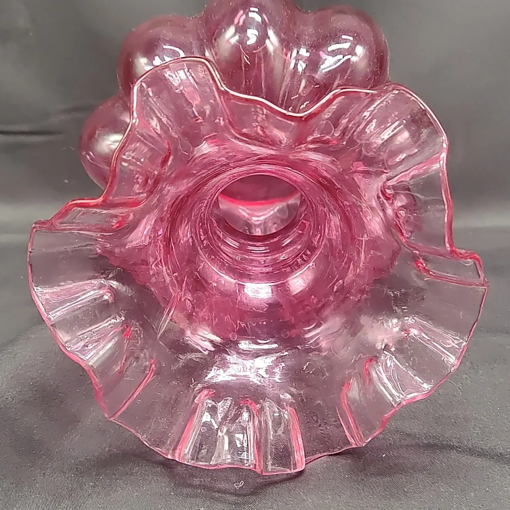 Fenton Cranberry Double Optic Crimped Vase